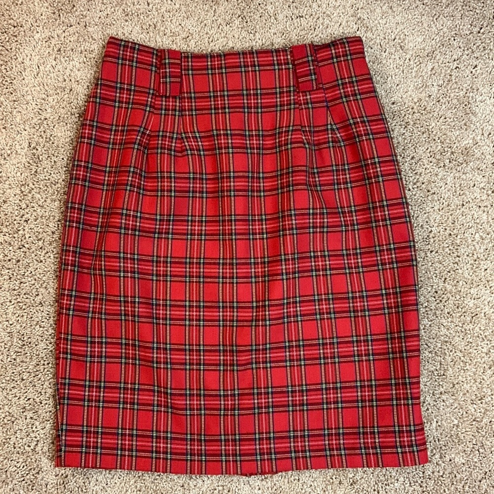 Vintage Skirt Womens 10 Red/Black Plaid Holiday Preppy Academia Made in USA